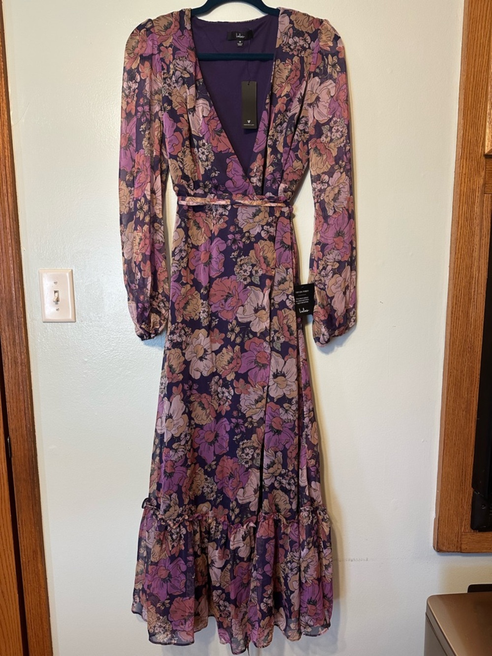 Lulu's Purple Floral Long Sleeve Wrap Maxi Dress